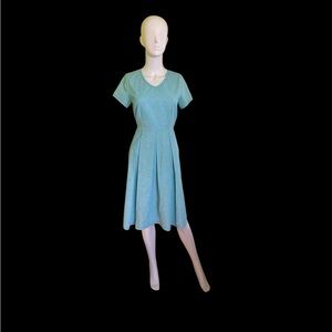 Vintage Light Aqua V-Neck Midi Dress Small